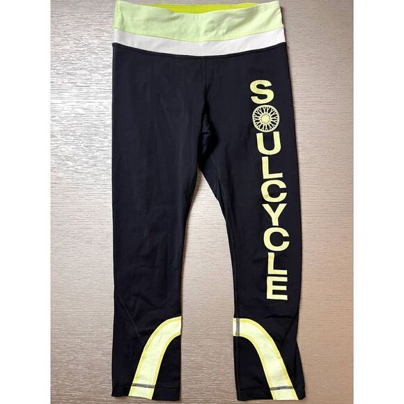Lululemon Soul Cycle Inspire Crop II Black /Tonka Stripe Clear Mint White Size 4 - Picture 1 of 8